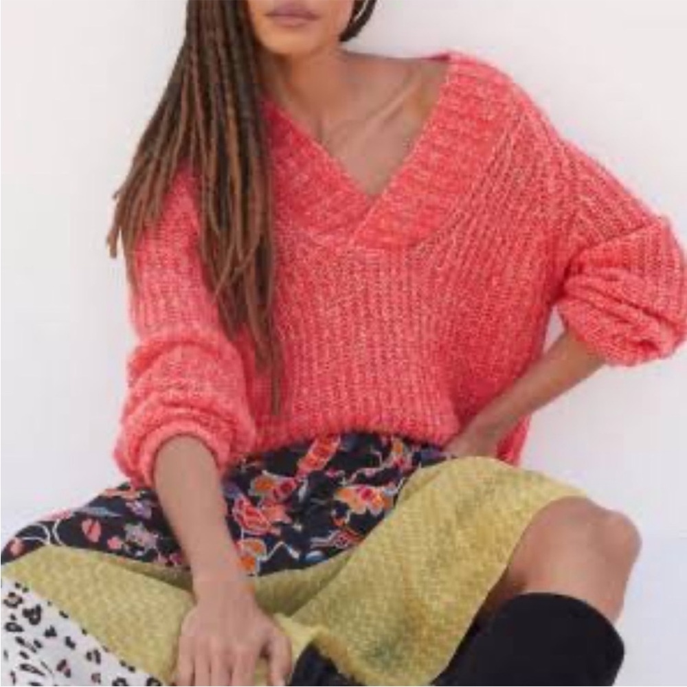 Anthropologie Coral V Neck Sweater